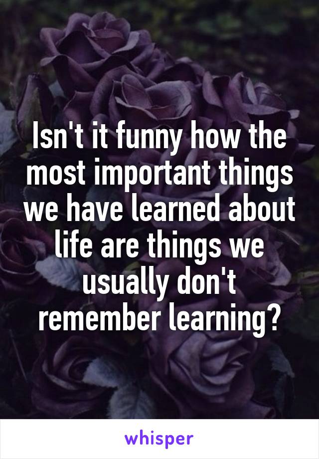 Isn't it funny how the most important things we have learned about life are things we usually don't remember learning?