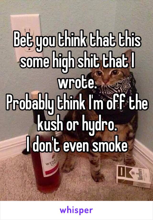 Bet you think that this some high shit that I wrote.
Probably think I'm off the kush or hydro.
I don't even smoke