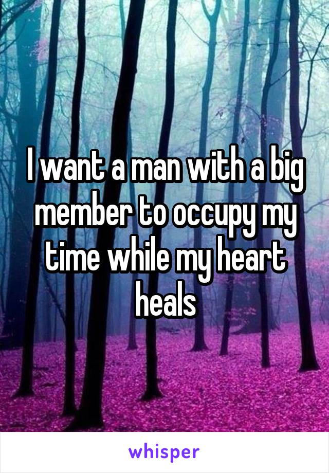 I want a man with a big member to occupy my time while my heart heals