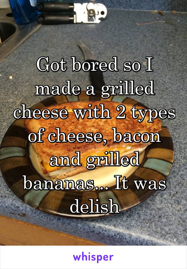 Got bored so I made a grilled cheese with 2 types of cheese, bacon and grilled bananas... It was delish