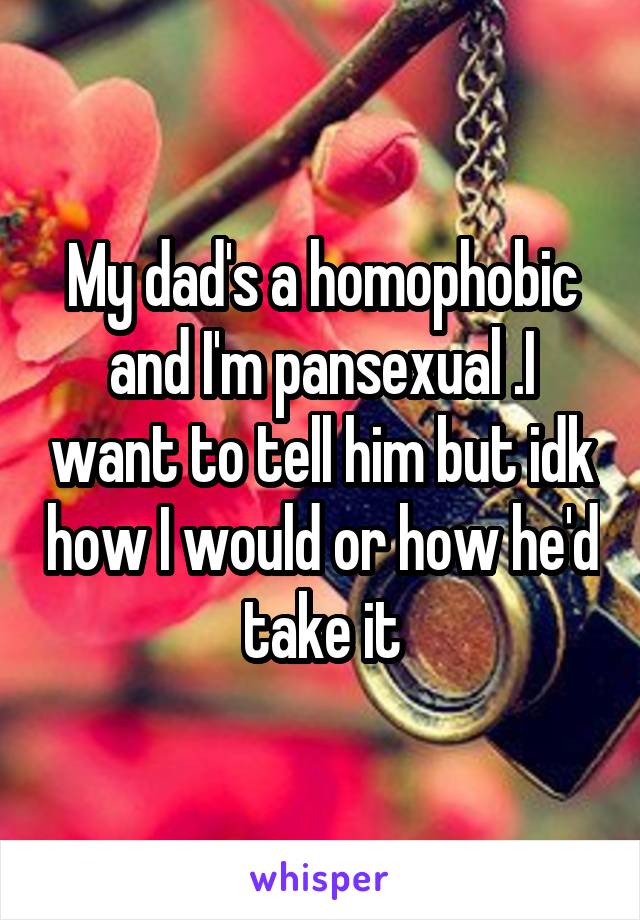 My dad's a homophobic and I'm pansexual .I want to tell him but idk how I would or how he'd take it