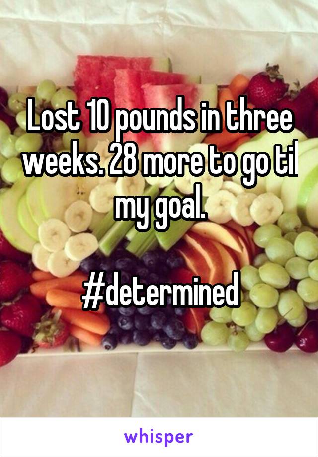 Lost 10 pounds in three weeks. 28 more to go til my goal.

#determined

