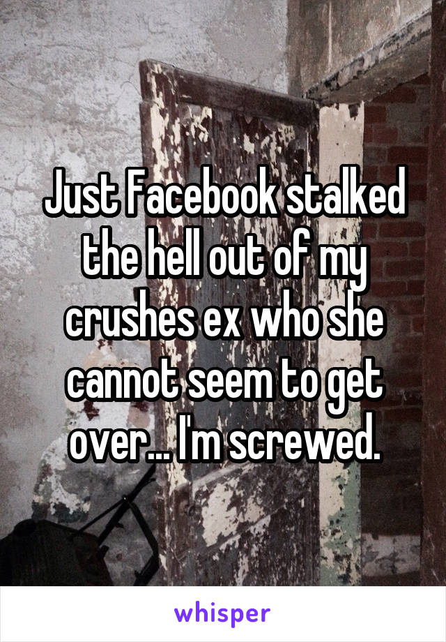 Just Facebook stalked the hell out of my crushes ex who she cannot seem to get over... I'm screwed.