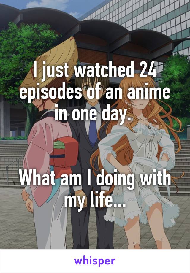 I just watched 24 episodes of an anime in one day. 


What am I doing with my life...