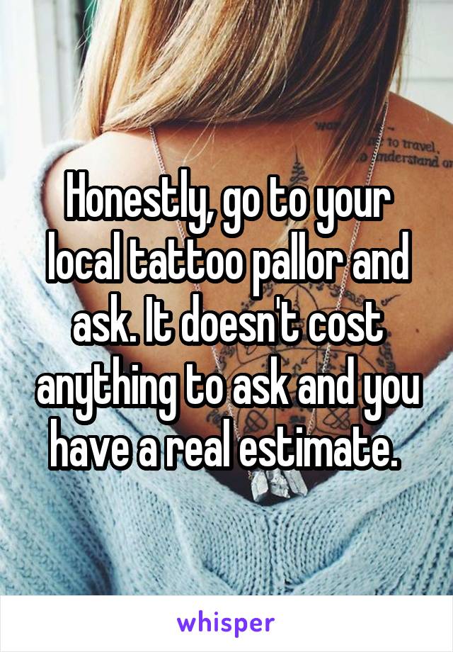 Honestly, go to your local tattoo pallor and ask. It doesn't cost anything to ask and you have a real estimate. 
