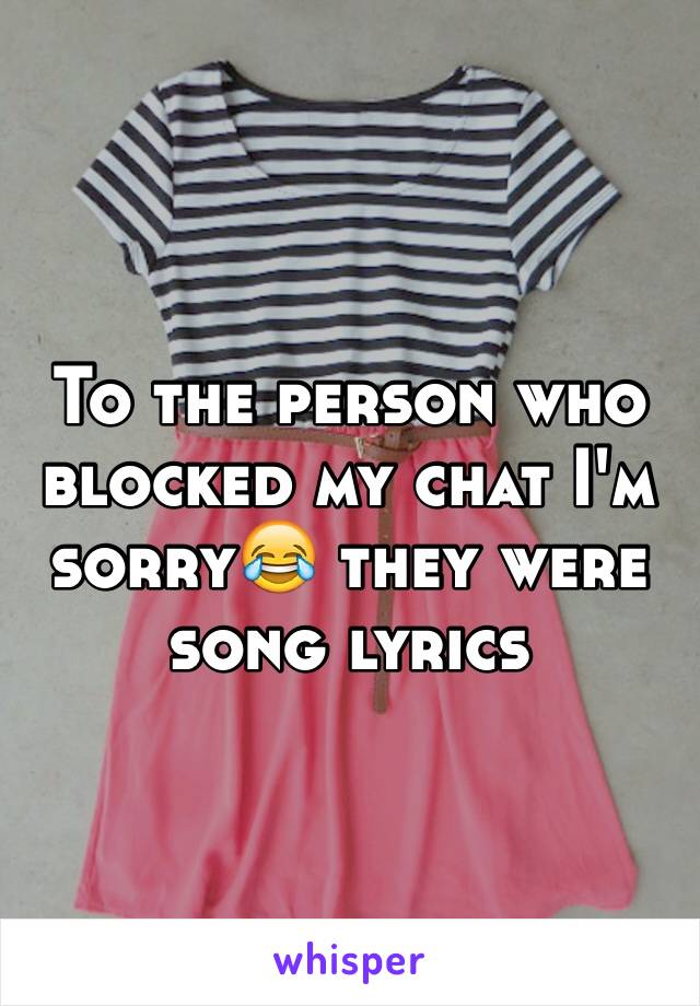 To the person who blocked my chat I'm sorry😂 they were song lyrics 