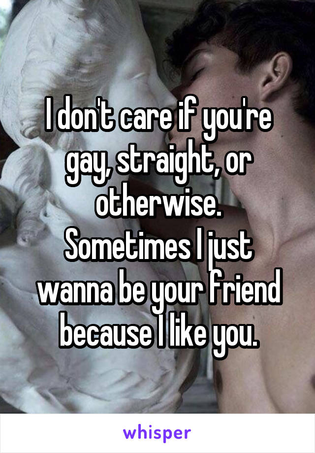 I don't care if you're gay, straight, or otherwise.
Sometimes I just wanna be your friend because I like you.