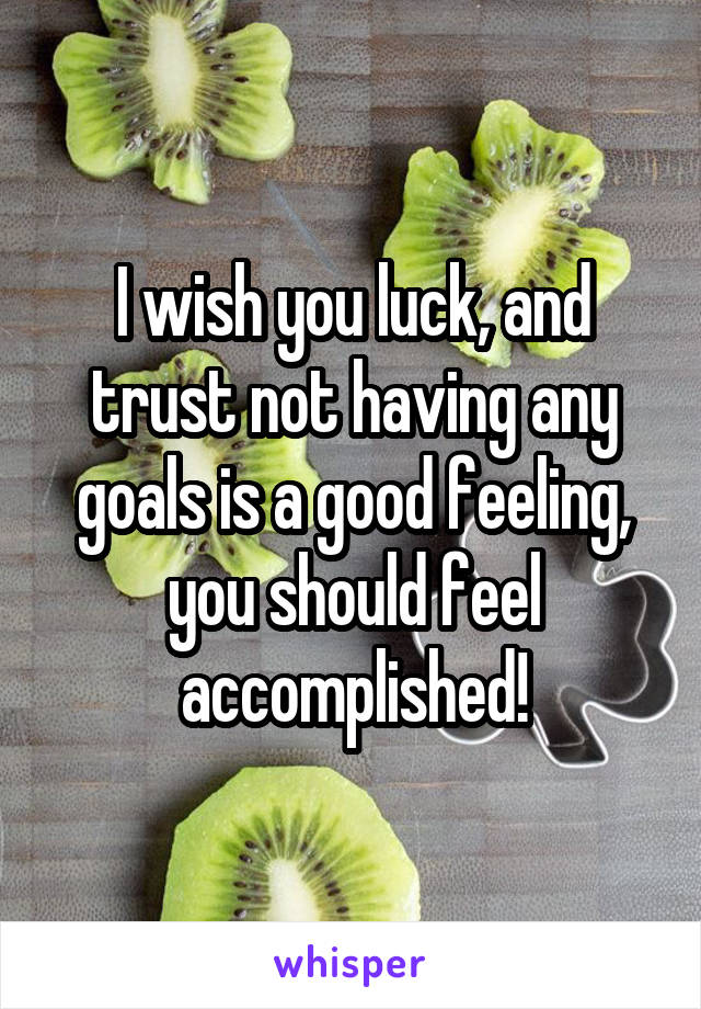 I wish you luck, and trust not having any goals is a good feeling, you should feel accomplished!