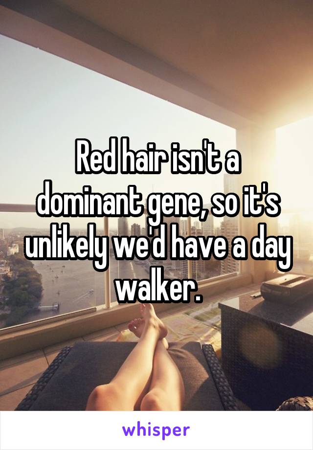 Red hair isn't a dominant gene, so it's unlikely we'd have a day walker.