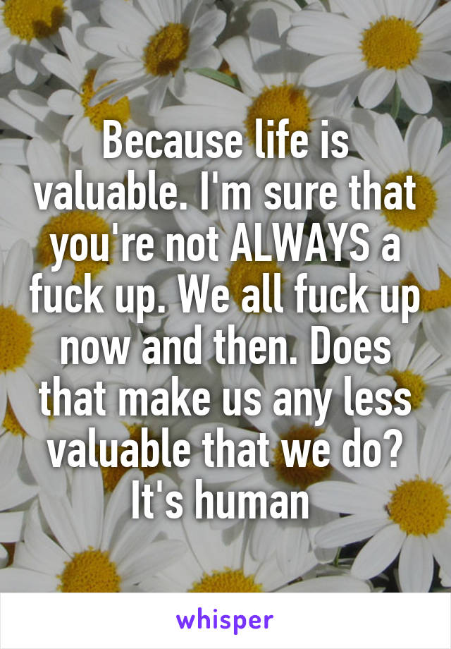 Because life is valuable. I'm sure that you're not ALWAYS a fuck up. We all fuck up now and then. Does that make us any less valuable that we do? It's human 