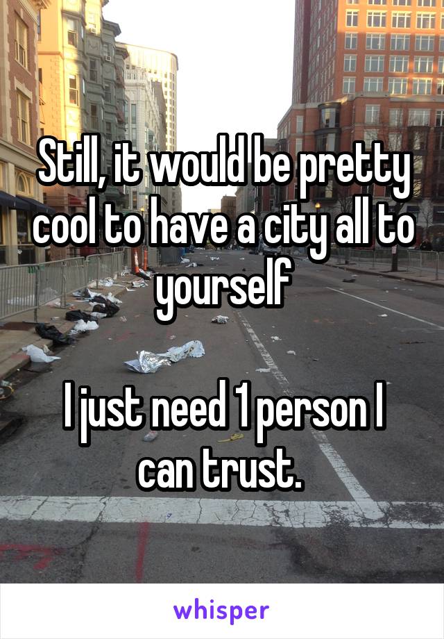 Still, it would be pretty cool to have a city all to yourself

I just need 1 person I can trust. 