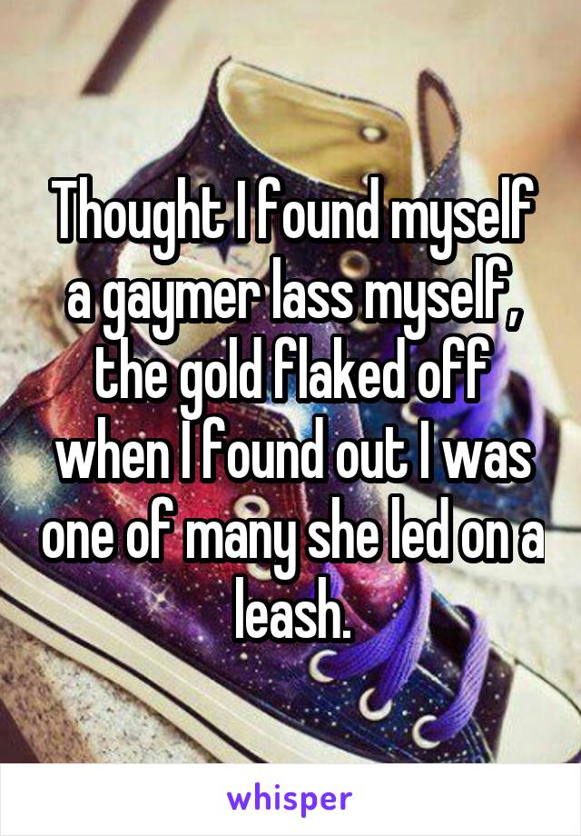 Thought I found myself a gaymer lass myself, the gold flaked off when I found out I was one of many she led on a leash.
