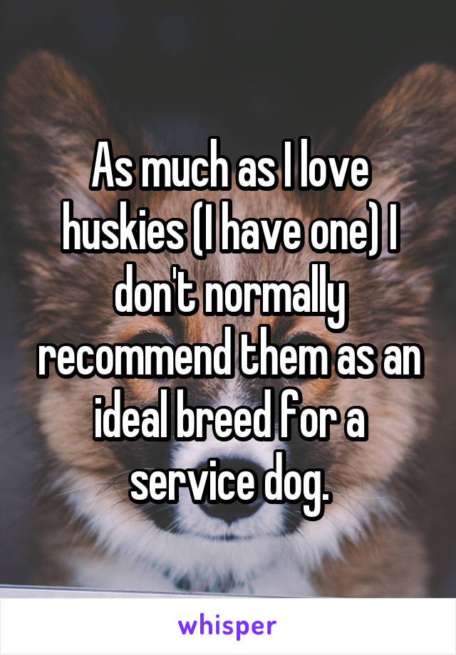 As much as I love huskies (I have one) I don't normally recommend them as an ideal breed for a service dog.