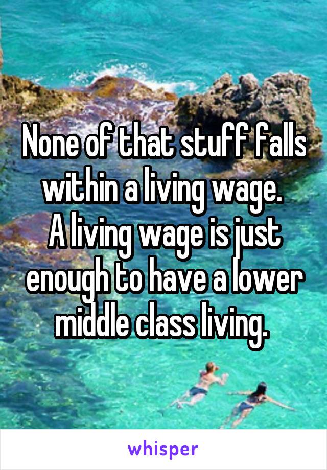 None of that stuff falls within a living wage. 
A living wage is just enough to have a lower middle class living. 