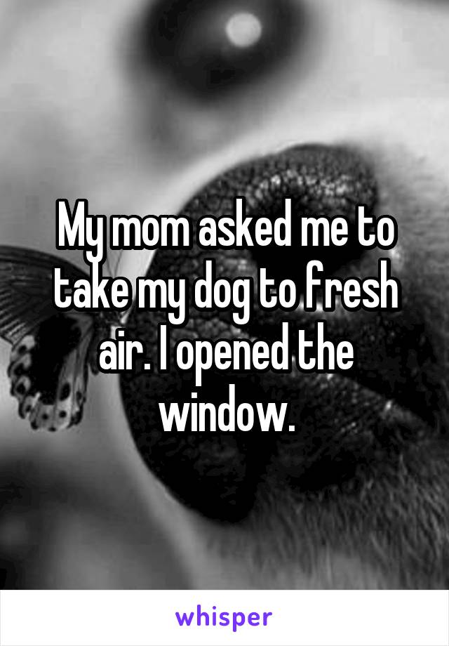 My mom asked me to take my dog to fresh air. I opened the window.