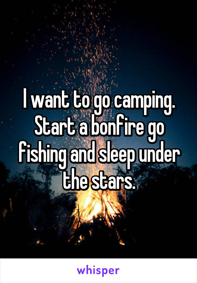 I want to go camping. Start a bonfire go fishing and sleep under the stars.