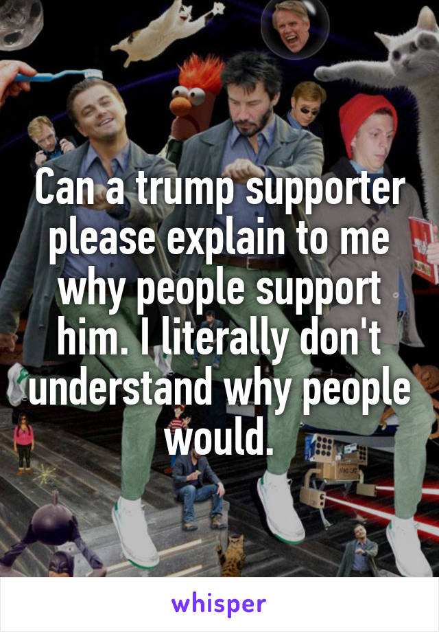 Can a trump supporter please explain to me why people support him. I literally don't understand why people would.