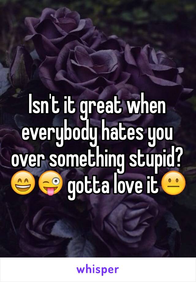 Isn't it great when everybody hates you over something stupid?😄😜 gotta love it😐