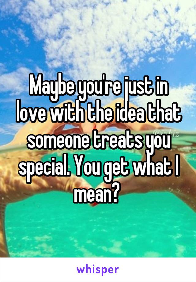 Maybe you're just in love with the idea that someone treats you special. You get what I mean? 