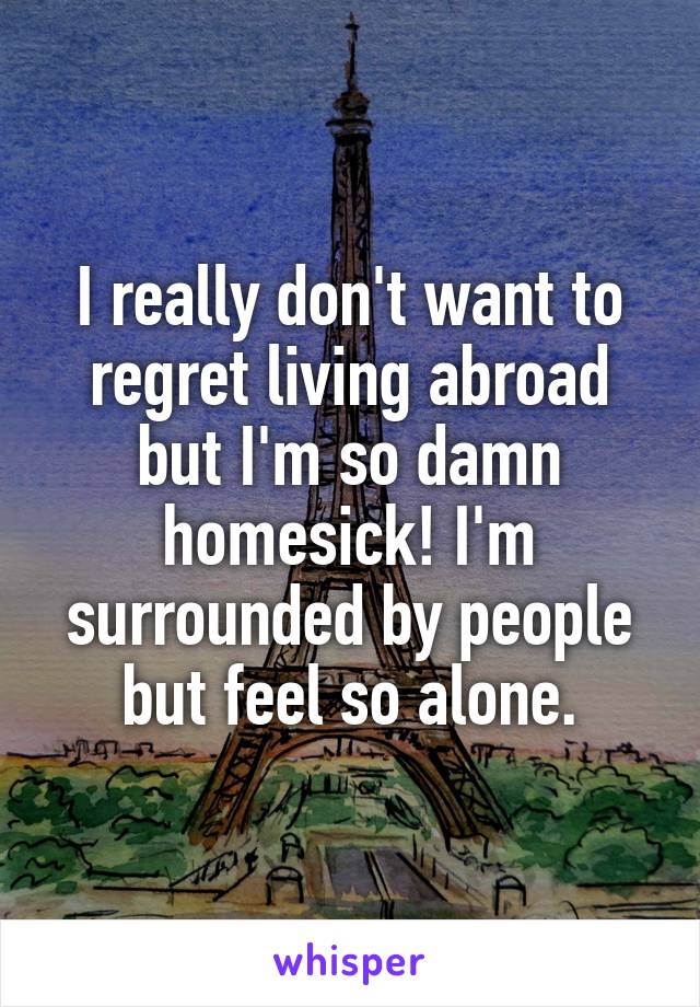 I really don't want to regret living abroad but I'm so damn homesick! I'm surrounded by people but feel so alone.