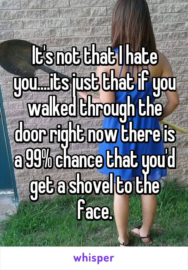 It's not that I hate you....its just that if you walked through the door right now there is a 99% chance that you'd get a shovel to the face.