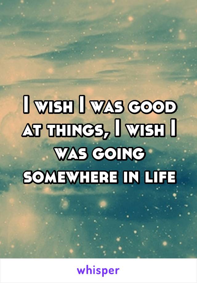 I wish I was good at things, I wish I was going somewhere in life