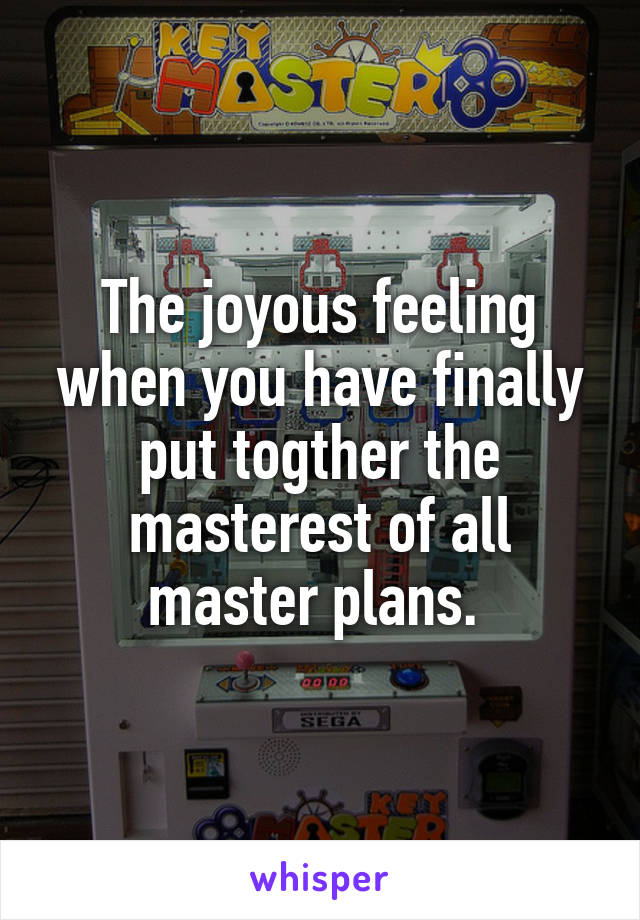 The joyous feeling when you have finally put togther the masterest of all master plans. 