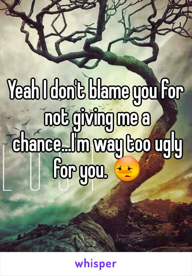 Yeah I don't blame you for not giving me a chance...I'm way too ugly for you. 😳