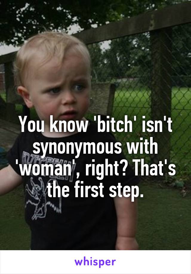 



You know 'bitch' isn't synonymous with 'woman', right? That's the first step.

