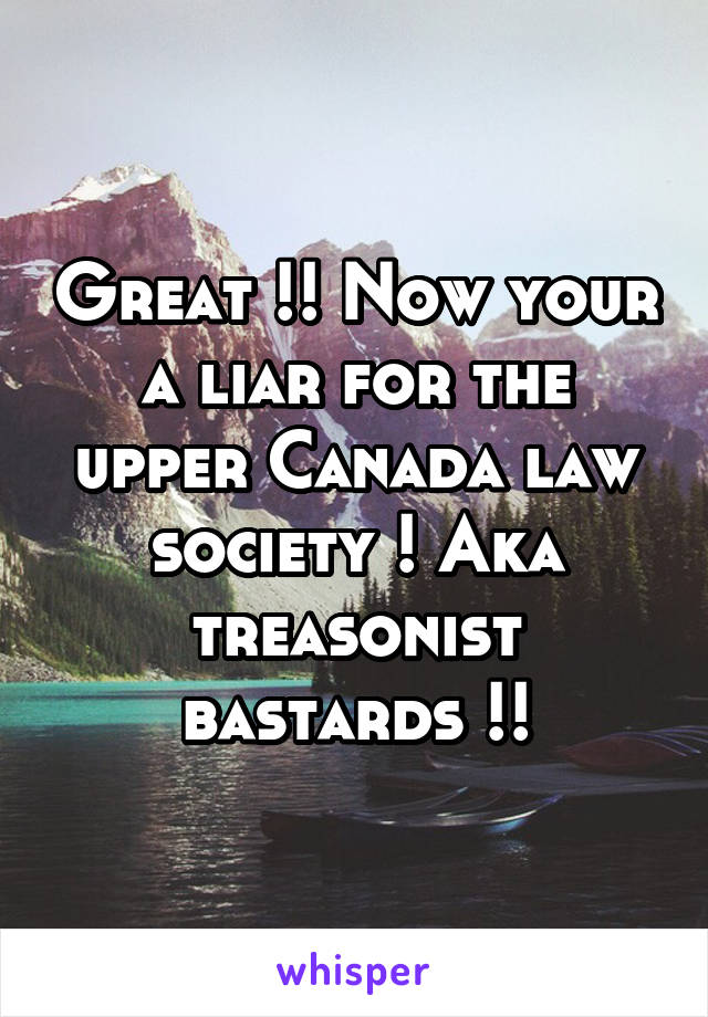 Great !! Now your a liar for the upper Canada law society ! Aka treasonist bastards !!