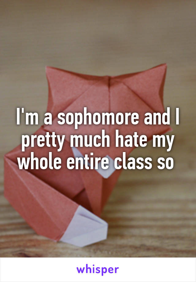I'm a sophomore and I pretty much hate my whole entire class so 
