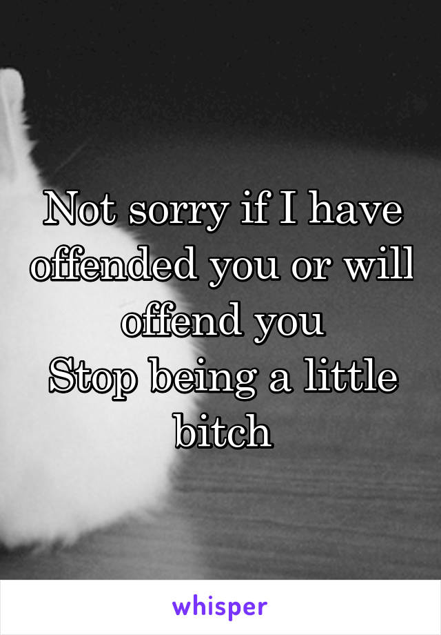 Not sorry if I have offended you or will offend you
Stop being a little bitch