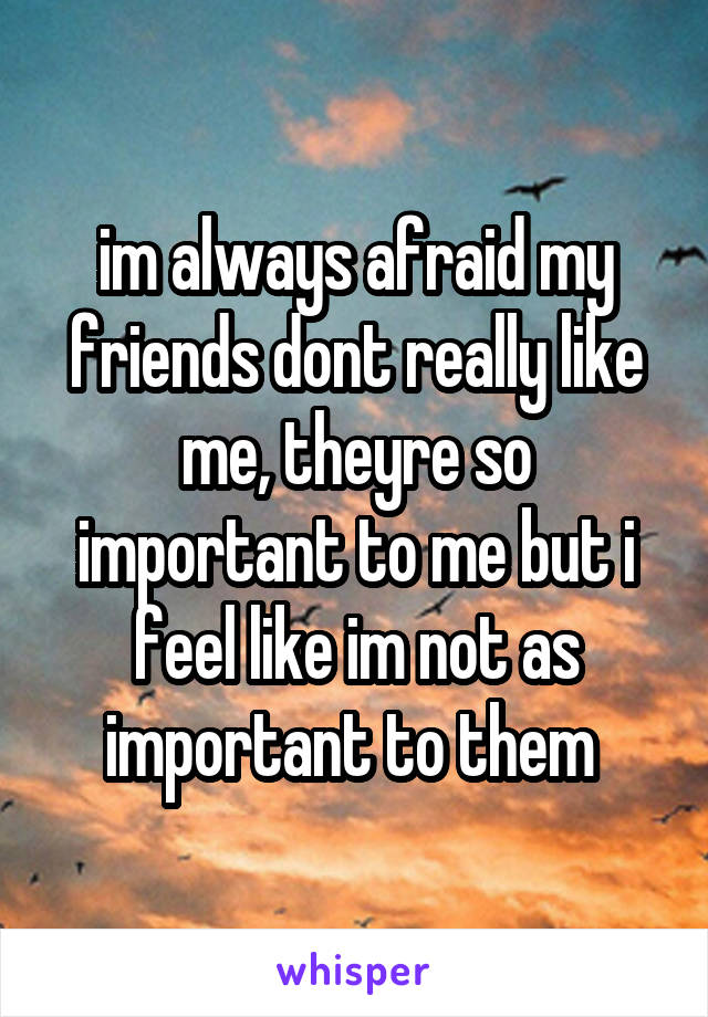 im always afraid my friends dont really like me, theyre so important to me but i feel like im not as important to them 