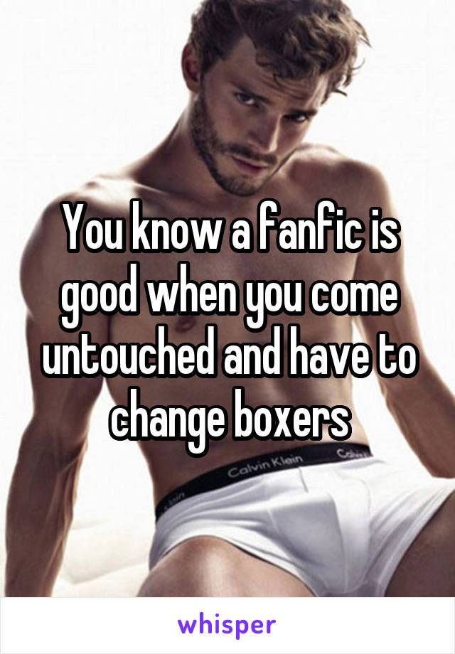 You know a fanfic is good when you come untouched and have to change boxers