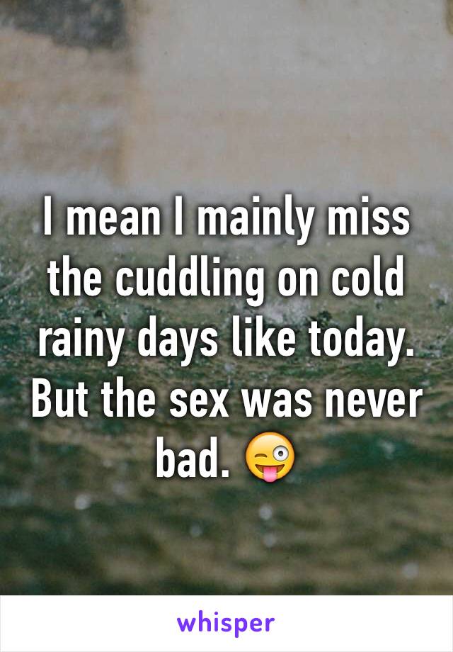 I mean I mainly miss the cuddling on cold rainy days like today. But the sex was never bad. 😜