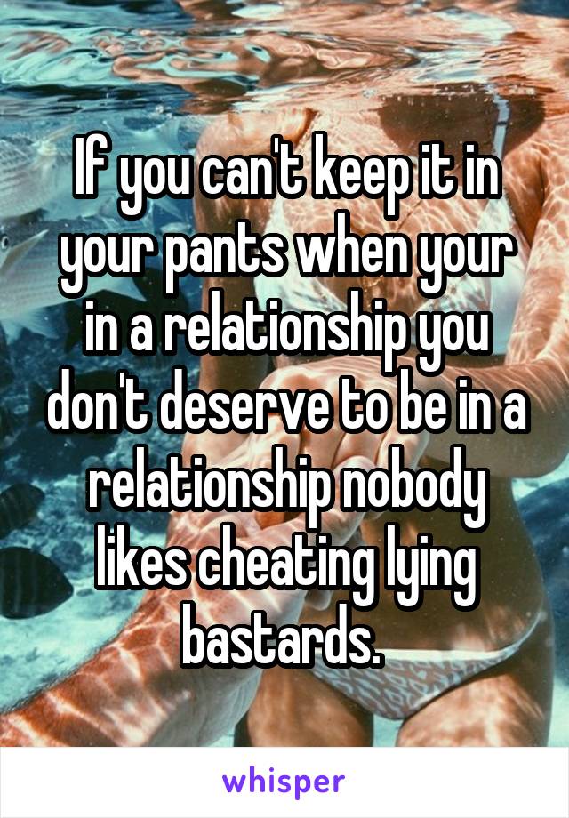 If you can't keep it in your pants when your in a relationship you don't deserve to be in a relationship nobody likes cheating lying bastards. 