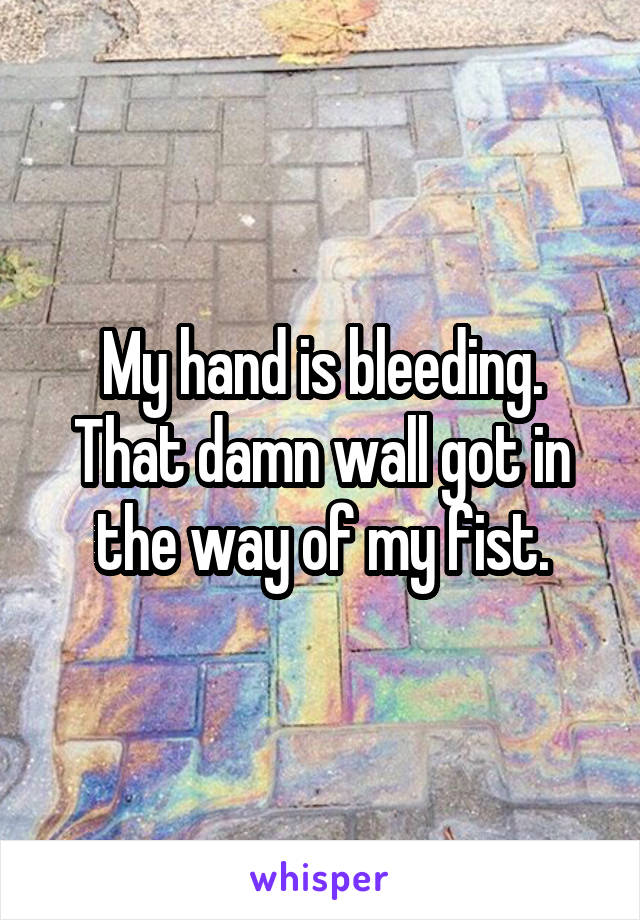 My hand is bleeding. That damn wall got in the way of my fist.