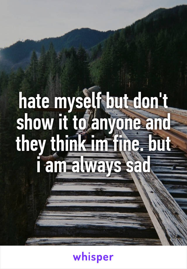 hate myself but don't show it to anyone and they think im fine. but i am always sad