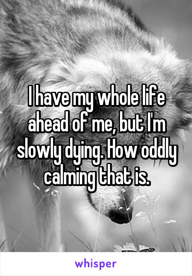 I have my whole life ahead of me, but I'm slowly dying. How oddly calming that is.