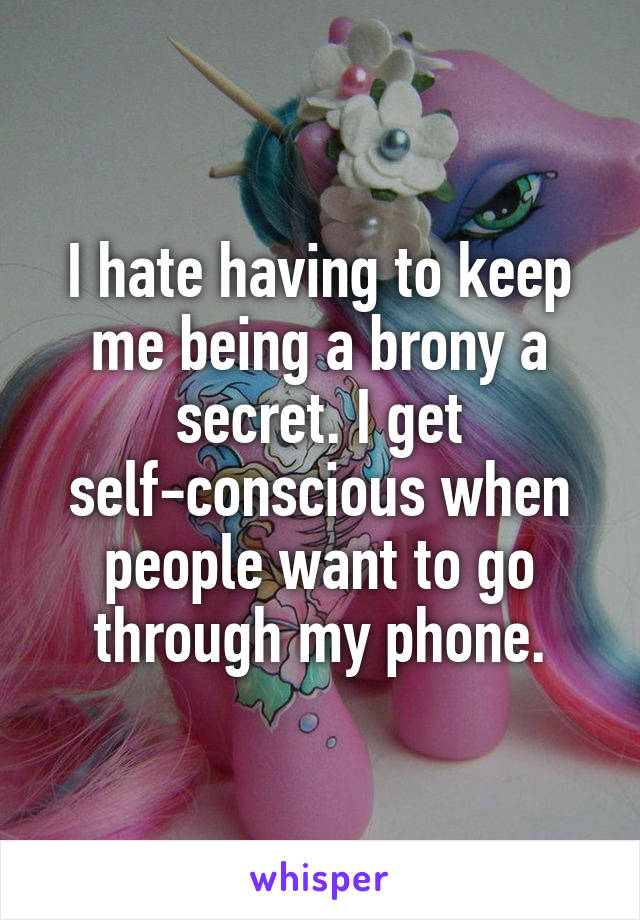 I hate having to keep me being a brony a secret. I get self-conscious when people want to go through my phone.