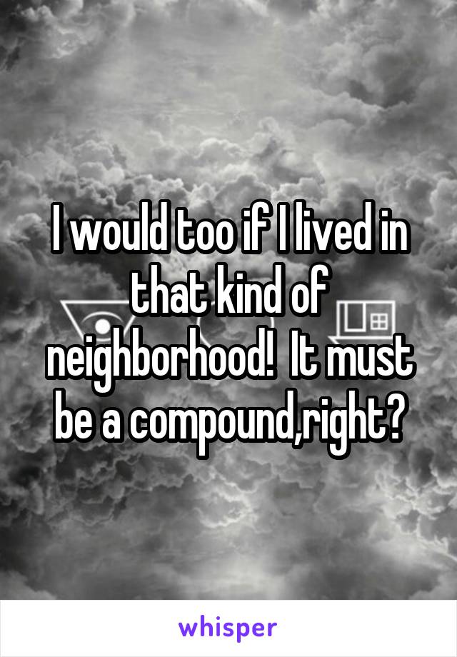 I would too if I lived in that kind of neighborhood!  It must be a compound,right?
