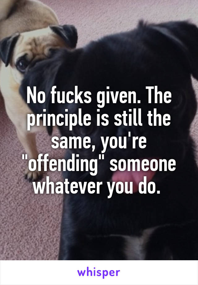 No fucks given. The principle is still the same, you're "offending" someone whatever you do. 