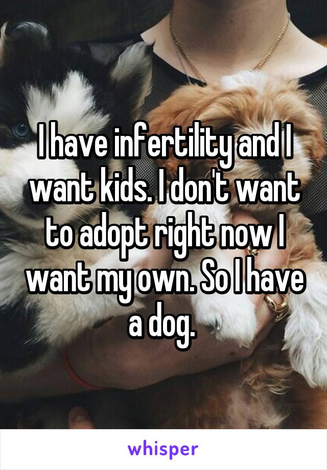 I have infertility and I want kids. I don't want to adopt right now I want my own. So I have a dog. 