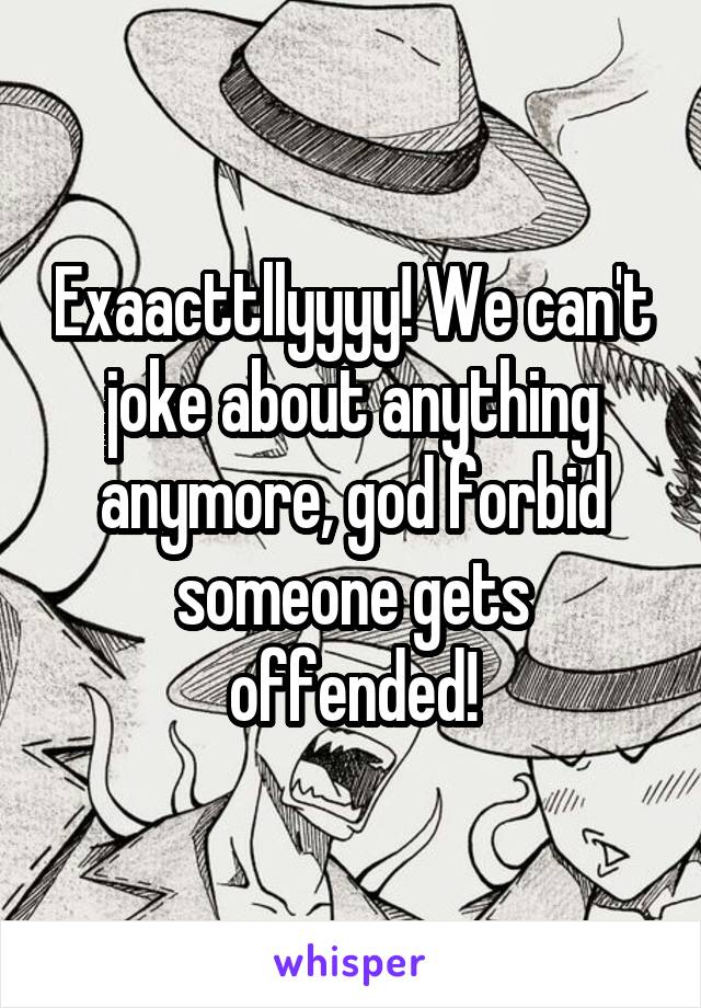 Exaacttllyyyy! We can't joke about anything anymore, god forbid someone gets offended!