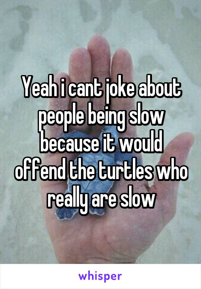 Yeah i cant joke about people being slow because it would offend the turtles who really are slow