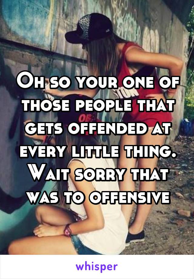 Oh so your one of those people that gets offended at every little thing.
Wait sorry that was to offensive