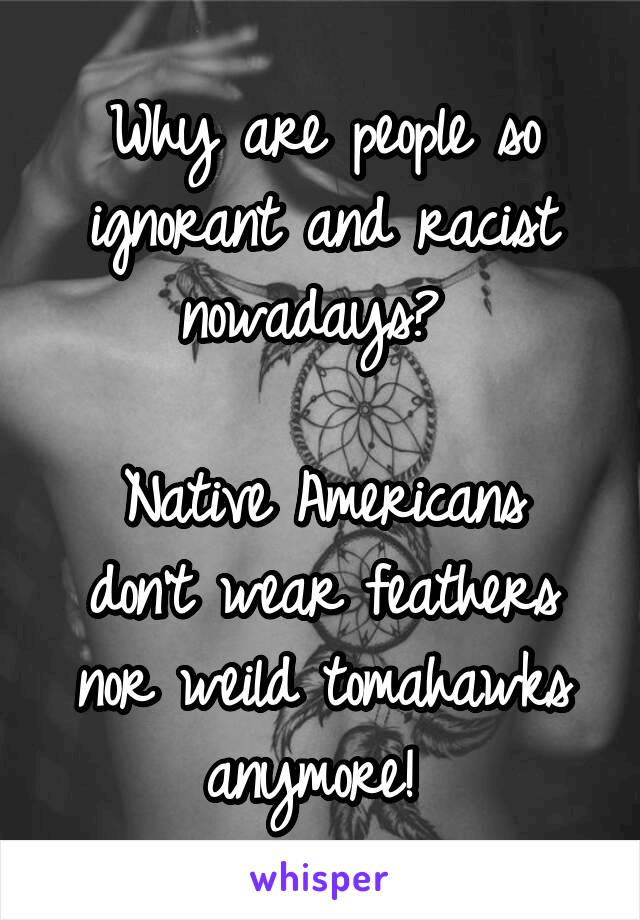 Why are people so ignorant and racist nowadays? 

Native Americans don't wear feathers nor weild tomahawks anymore! 