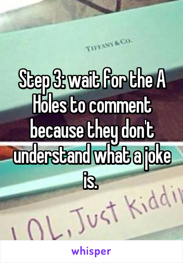 Step 3: wait for the A Holes to comment because they don't understand what a joke is. 