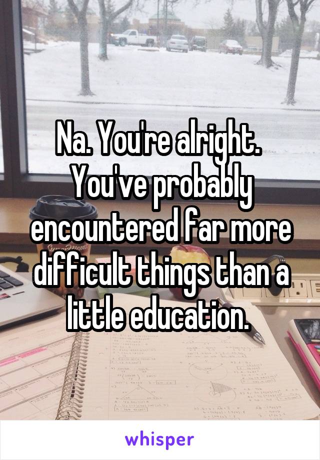 Na. You're alright. 
You've probably encountered far more difficult things than a little education. 