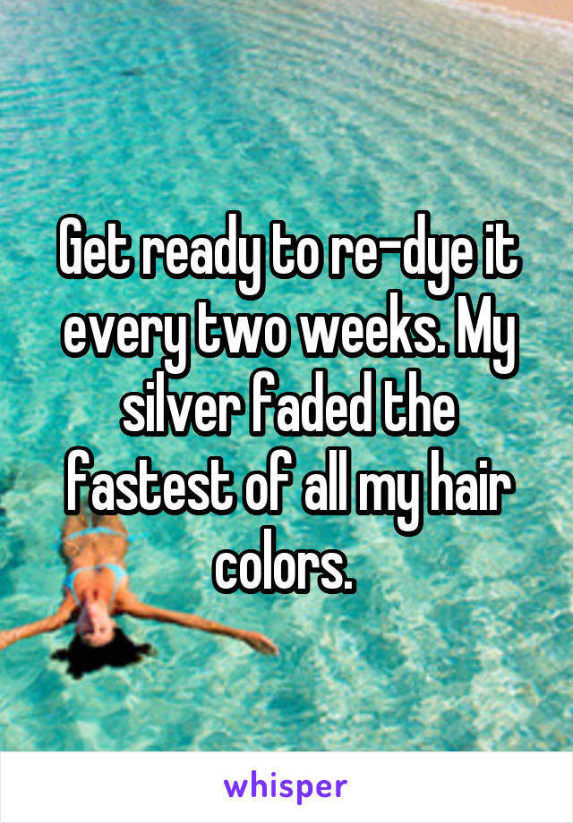 Get ready to re-dye it every two weeks. My silver faded the fastest of all my hair colors. 